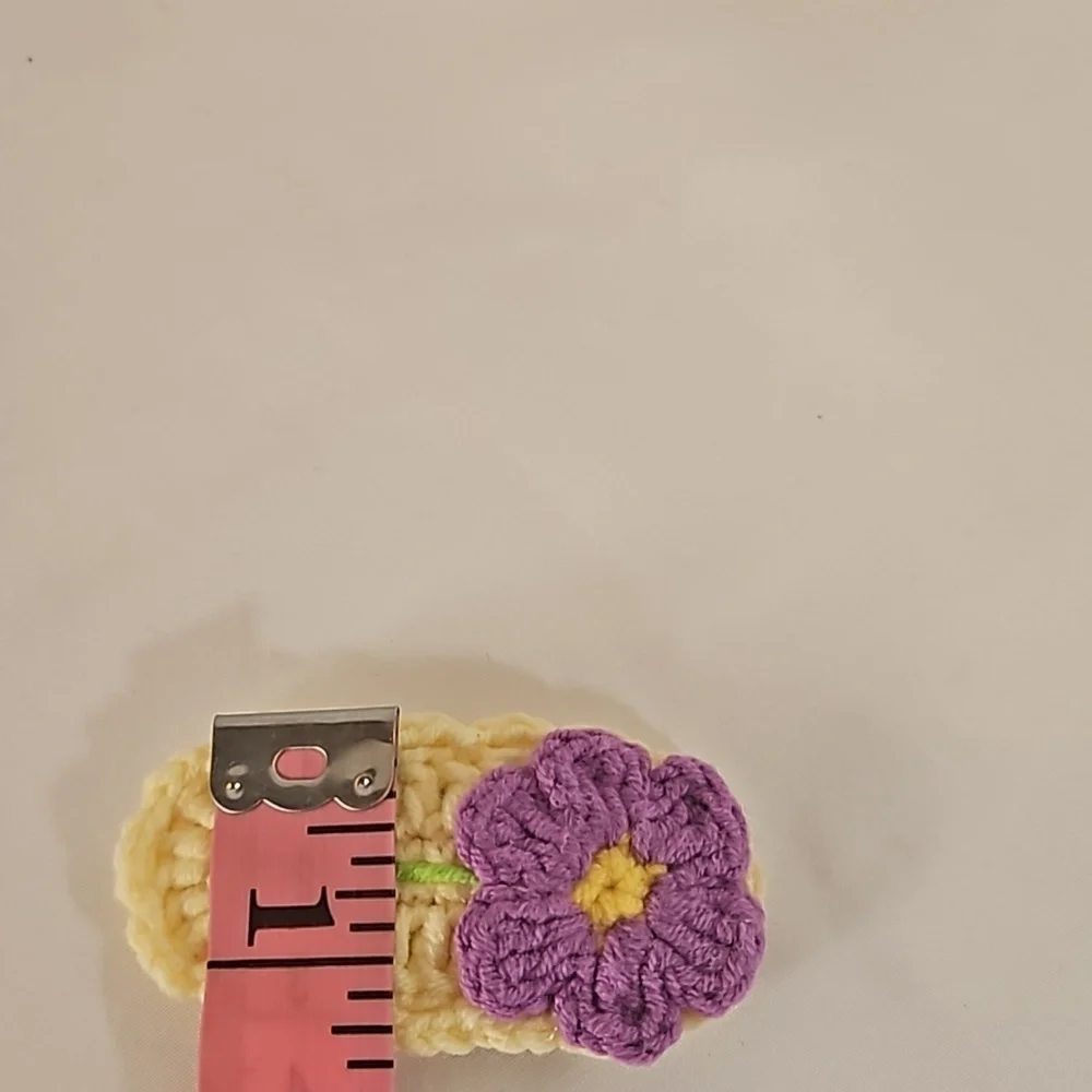 Hand Knit Crochet Hair Clip Handmade Purple Botanical